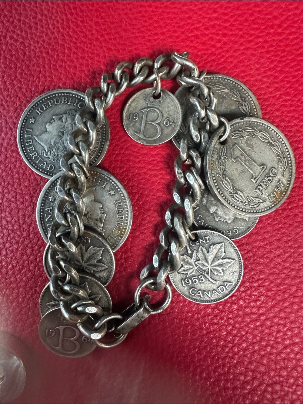Vintage Coin Charm Bracelet in Silver Tone - Unbranded